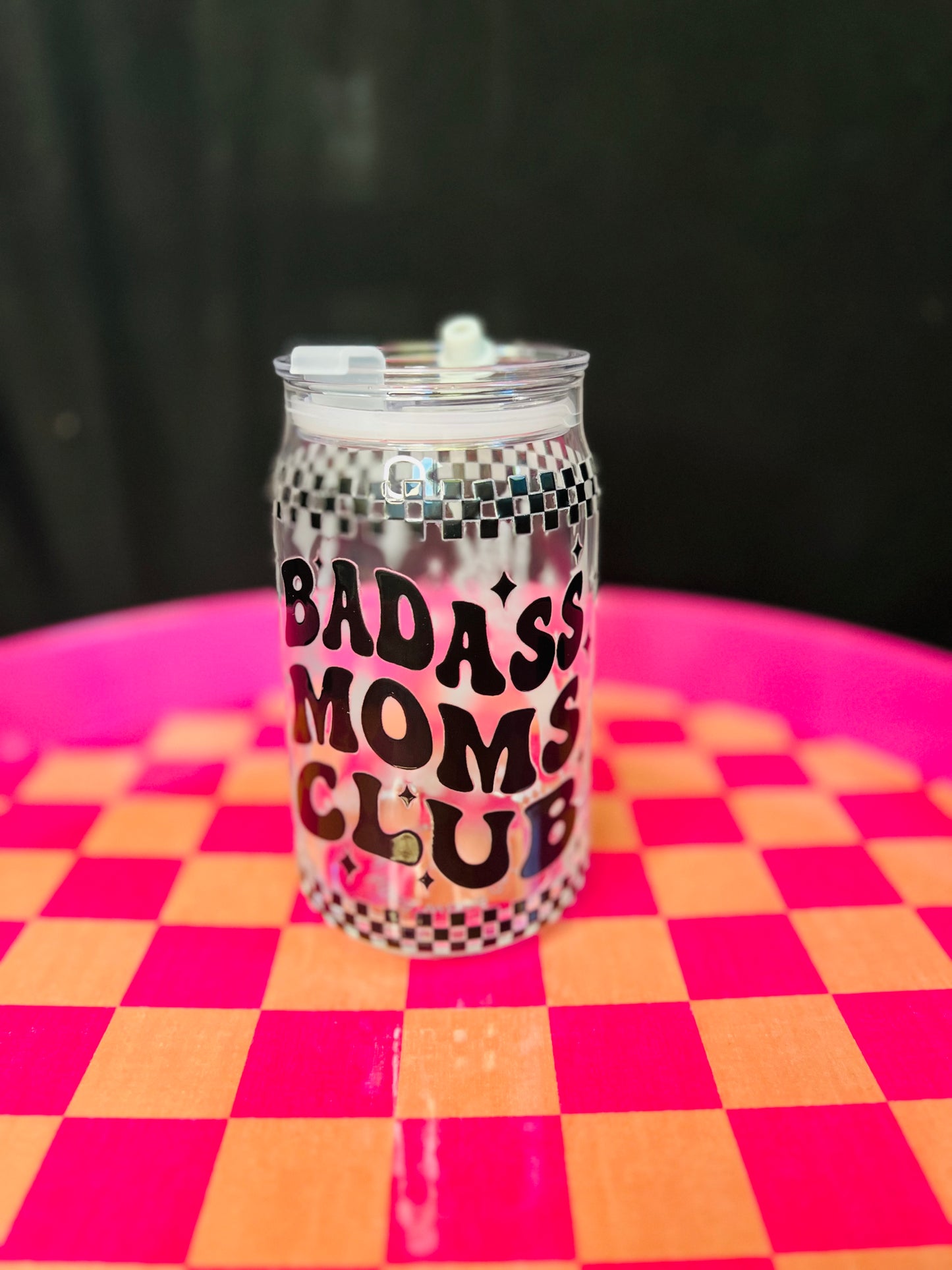 Badass Mom Club 16oz glass cup