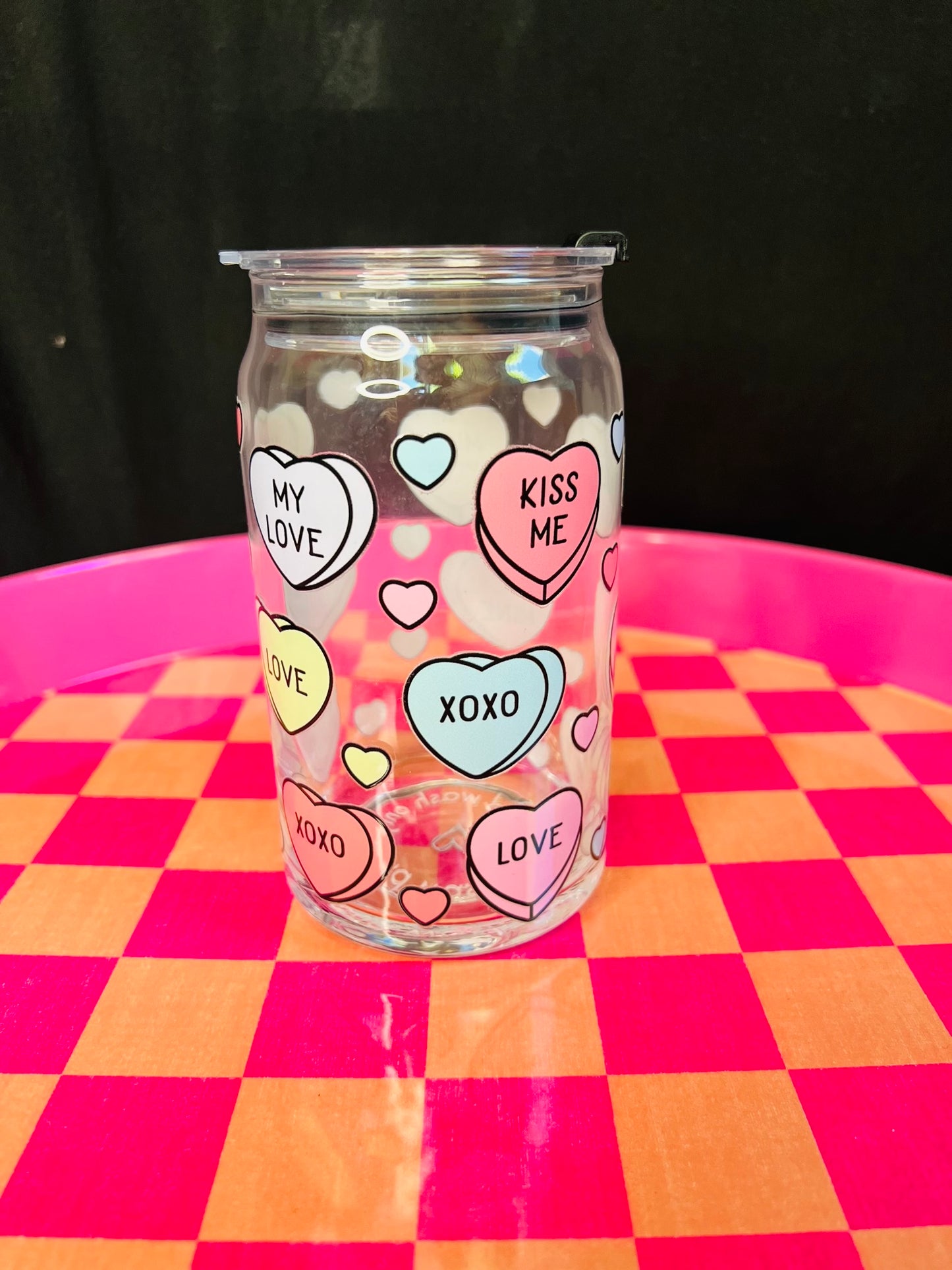 Candy Hearts 16oz Glass Cup